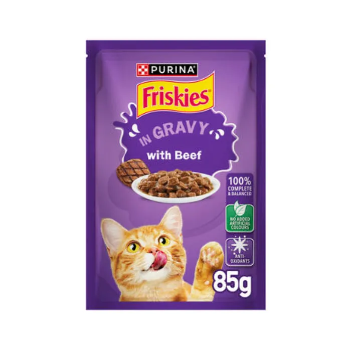 پوچ گربه بالغ فریسکیز با طعم گوشت گاو در سس – ۸۵ گرم