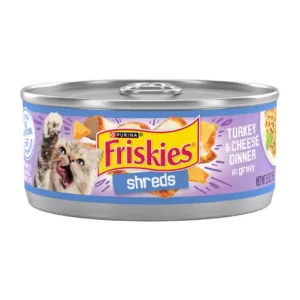 کنسرو گربه فریسکیز مدل رشته‌ای (Shreds) با طعم بوقلمون و پنیر