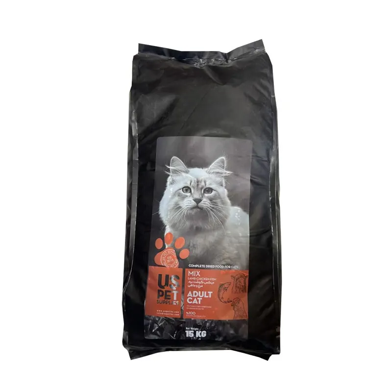 غذای خشک گربه یو اس پت (US Pet) مدل میکس طعم بره، مرغ و ماهی (۱۵ کیلوگرم)