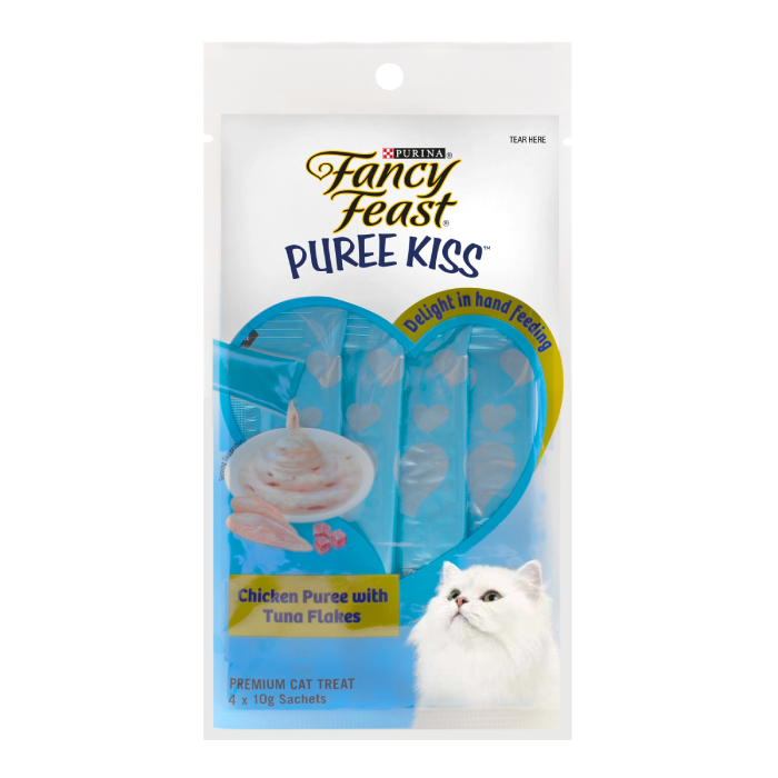 غذای گربه Fancy Feast Puree Kiss – مرغ با تکه‌های ماهی تن